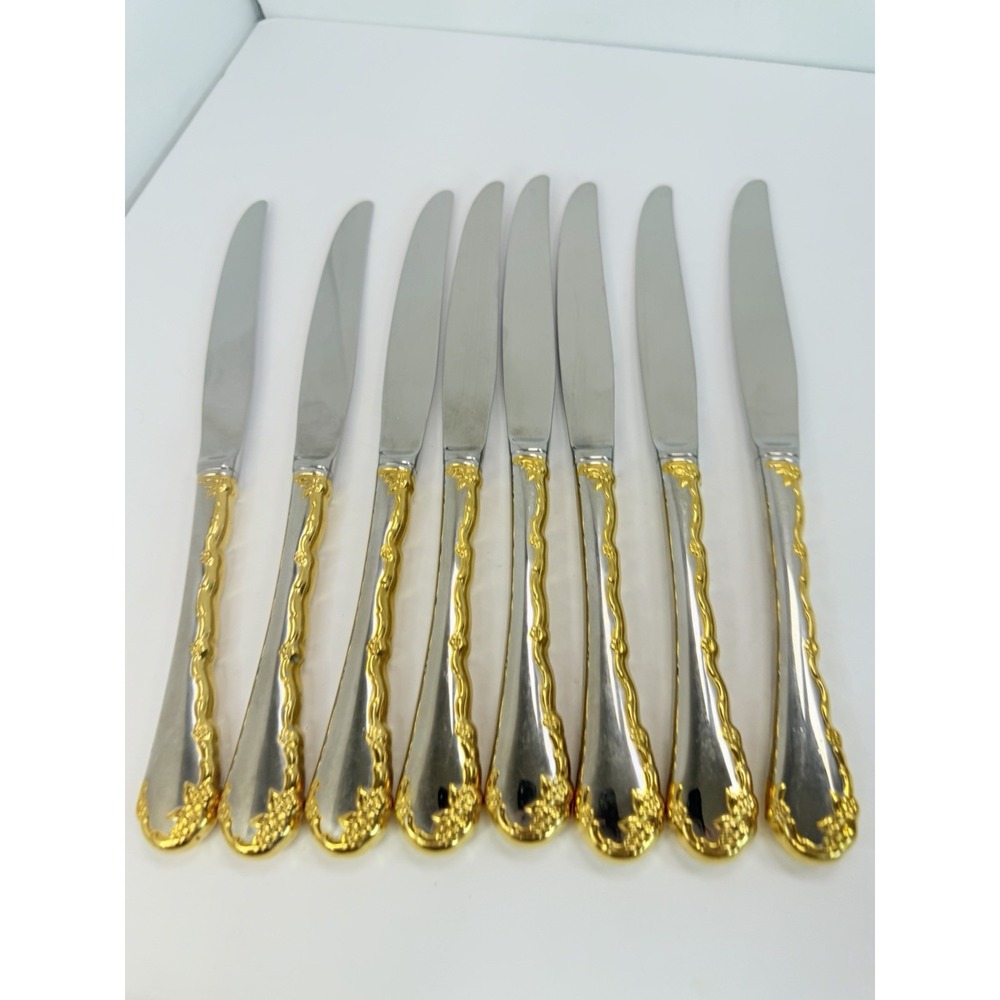 Oneida Community GOLDEN BELLE ROSE 8 Dinner Knives Stainless Flatware